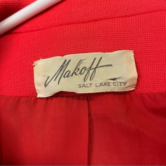 Vintage Mod 1960's Cropped Boxy Knit Blazer Jacket Neon Bright Red Orange - Picture 6 of 12